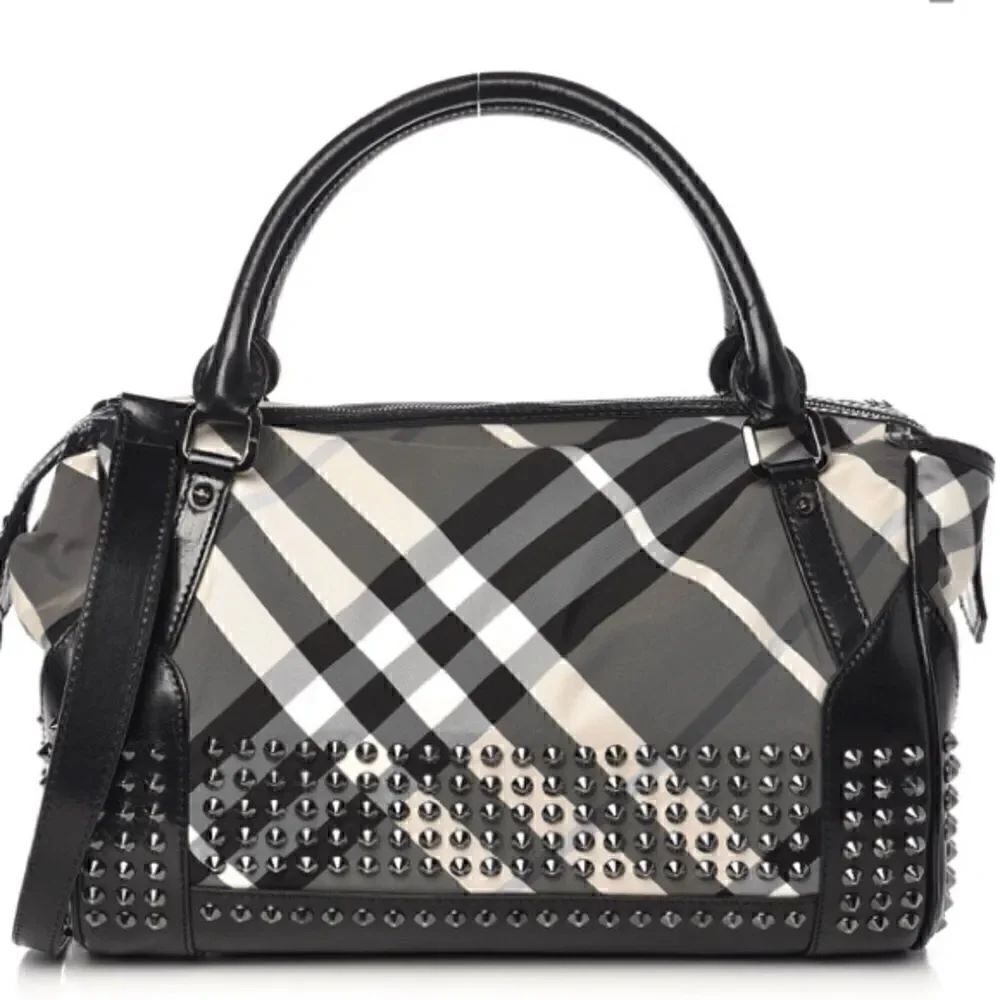 BURBERRY
Nylon Beat Check Studded Medium Edenham Satchel Black